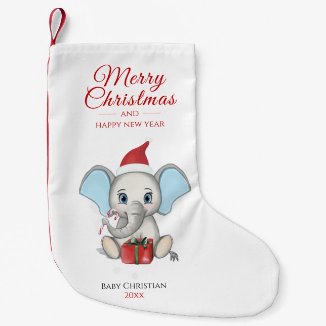 Petite Chaussette De Noël adorable éléphant de Noël | Personnalisé (Devant)