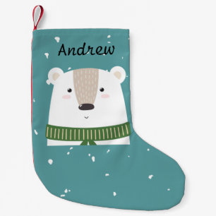 Petite Chaussette De Noël Adorable Monogramme Noel Ours Polaire Bleu Blanc
