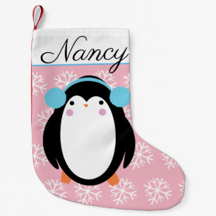 Petite Chaussette De Noël Adorable pingouin de Chubby avec des flocons de ne
