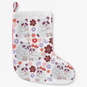 Petite Chaussette De Noël affiche carré avec de mignons couples de pandas en