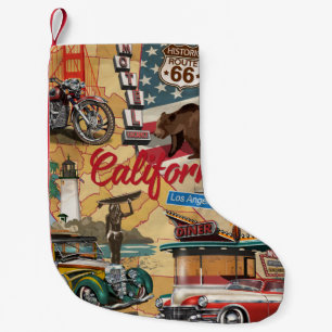 Petite Chaussette De Noël affiche de la Californie vintage avec attractions 