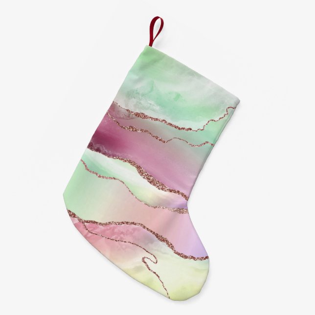Petite Chaussette De Noël Agate de pastèque | Neo Mint Green et Cassis Pink (Devant (Accrochage))