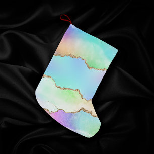 Petite Chaussette De Noël Agate Holo   Faux Iridescente Pastel Ombre Marble