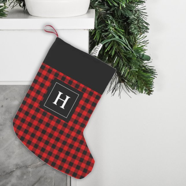 Petite Chaussette De Noël Agritourisme Rouge noir Buffalo plaqué Monogramme (Créateur téléchargé)