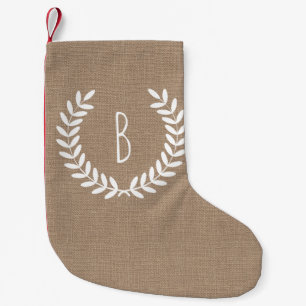 Petite Chaussette De Noël Agritourisme rustique Laurels Faux Burlap