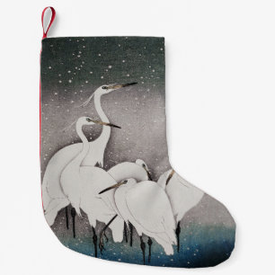 Petite Chaussette De Noël Aigrettes japonaises Grues Oiseau Hiver Neige Art