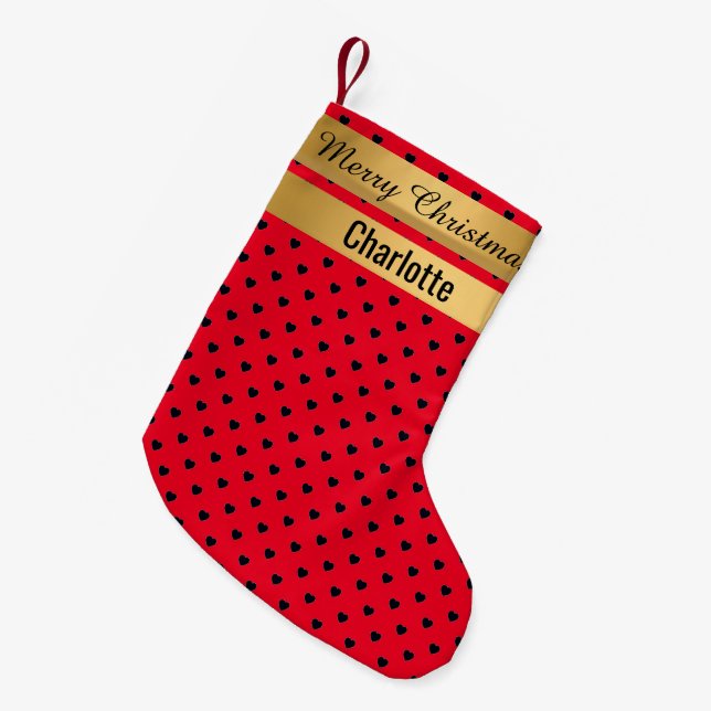 Petite Chaussette De Noël AIMER COEURS Rouge Noël Stocker OR (Devant (Accrochage))