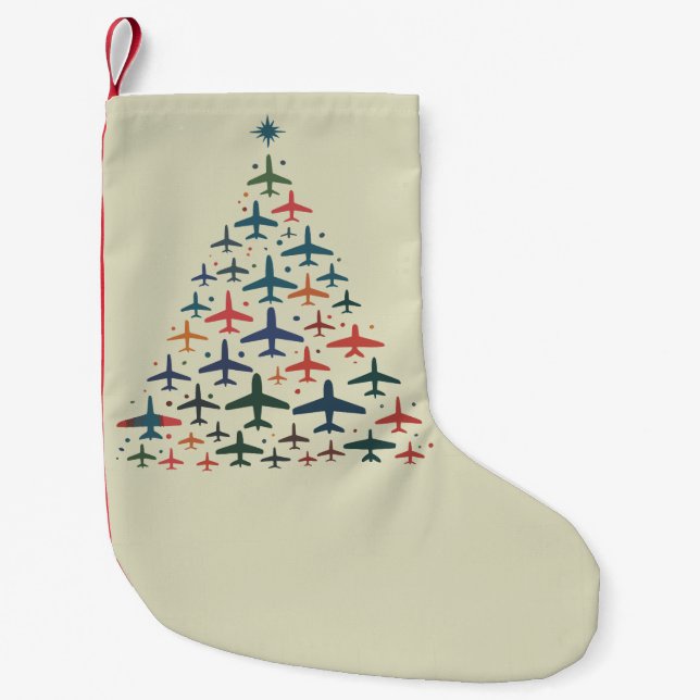 Petite Chaussette De Noël Airplane Christmas Tree Retro Pilot Flying Flight  (Devant)
