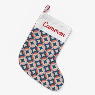 Petite Chaussette De Noël Ajoutez votre motif géométrique bleu et de corai