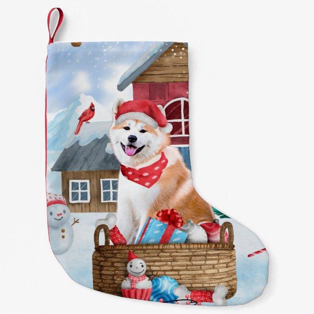 Petite Chaussette De Noël Akita Chien dans la neige Maison de Chien de Noël (Devant)