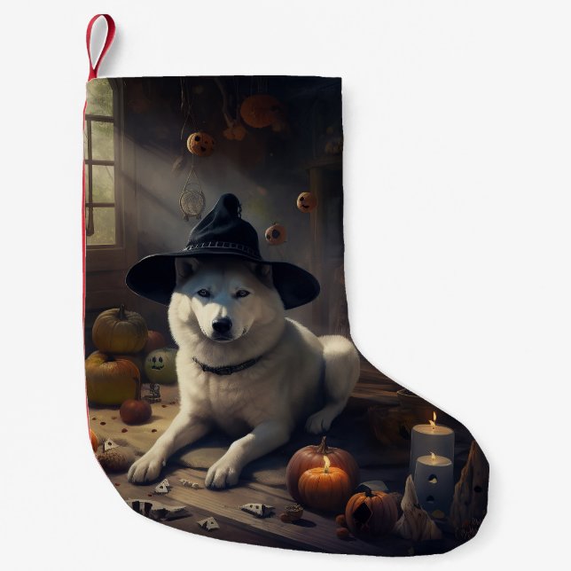 Petite Chaussette De Noël Akita Citrouilles Halloween effroi (Devant)