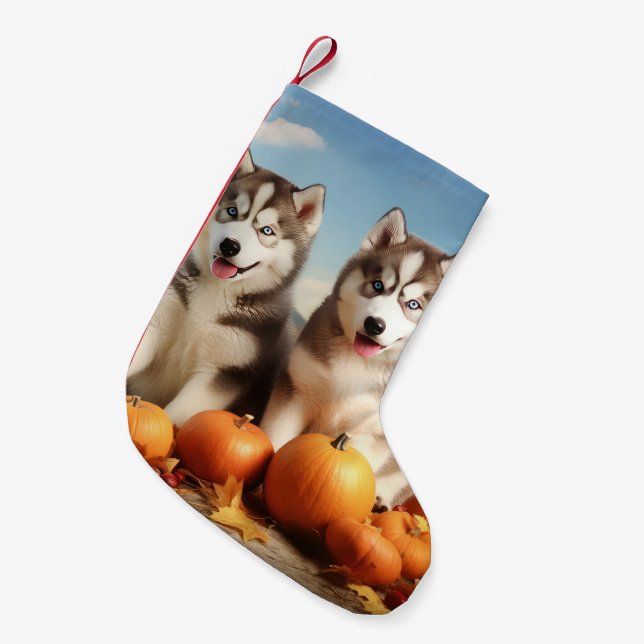 Petite Chaussette De Noël Alaskan Malamute Chiot Automne Citrouille délice (Devant (Accrochage))