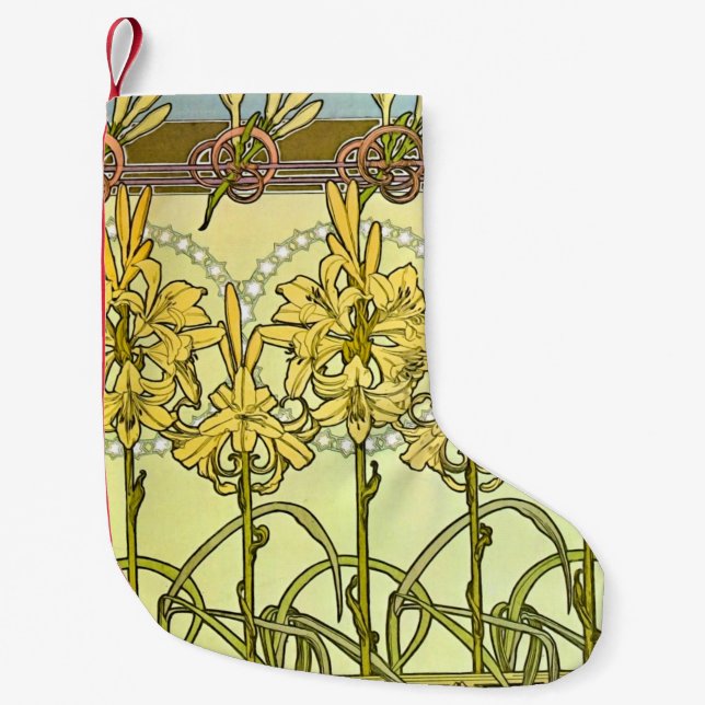 Petite Chaussette De Noël Alfonse Mucha Art Nouveau Lily motif floral (Devant)