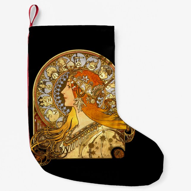 Petite Chaussette De Noël Alfonse Mucha Zodiac Art nouveau femme (Devant)