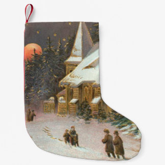Petite Chaussette De Noël Aller à l'arbre de l'église Neige Lune Étoiles