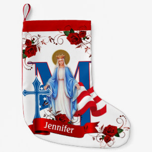 PETITE CHAUSSETTE DE NOËL AMÉRICAIN FLAG VIRGIN MARY ROSES RELIGIEUX