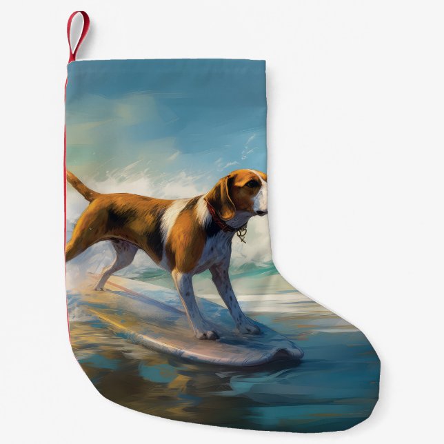 Petite Chaussette De Noël American Engligh Foxhound Beach Surfing Paining (Devant)
