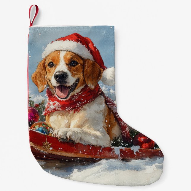 Petite Chaussette De Noël American English Foxhound dans Sledge Christmas (Devant)