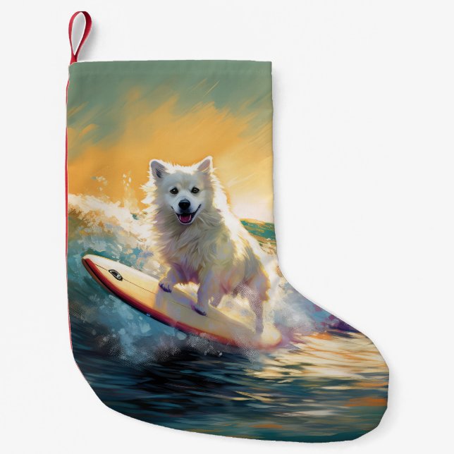 Petite Chaussette De Noël American Eskimo Beach Surf Peinture (Devant)