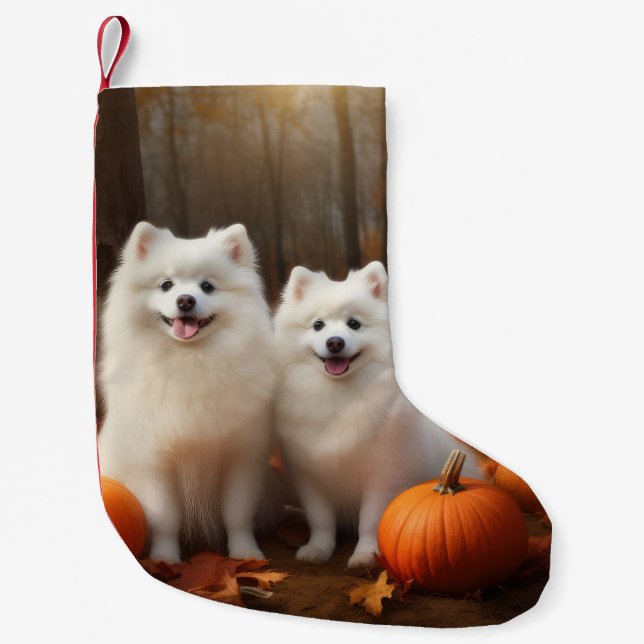 Petite Chaussette De Noël American Eskimo Chiot Automne Citrouille délice (Devant)