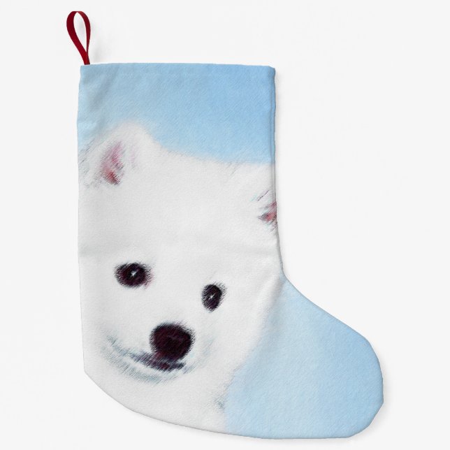 Petite Chaussette De Noël American Eskimo Dog Painting - Original Dog Art (Devant)