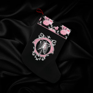 Petite Chaussette De Noël Amour gothique   Squelette rose et noir Coeur flor