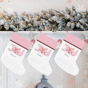 Petite Chaussette De Noël Amour Paix Joie Rose Poinsettia Noël