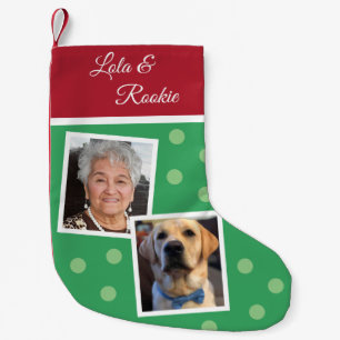 Petite Chaussette De Noël Amoureux des chiens moderne 2 Photos Nom de Noël 