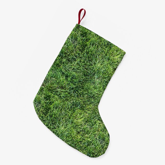 Petite Chaussette De Noël Amusante herbe verte vraie texture photo motif pla (Devant (Accrochage))