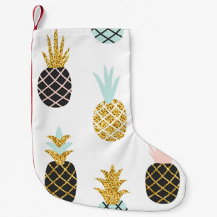 Petite Chaussette De Noël Ananas avec parties scintillant or, motif créatif.