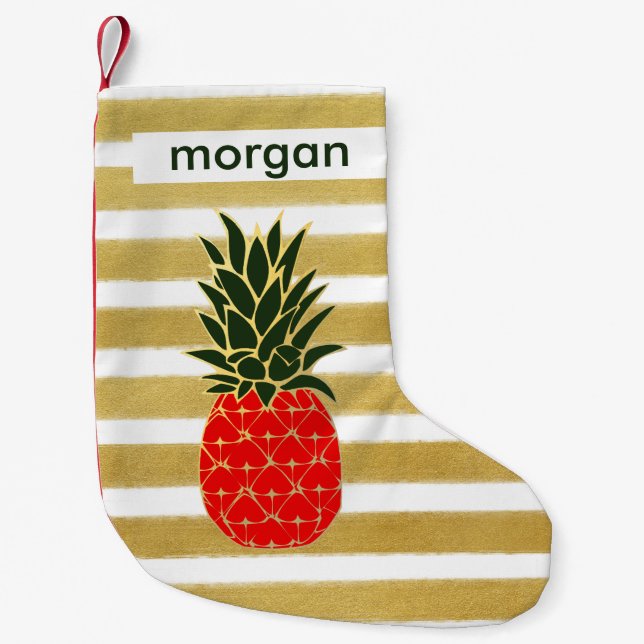 Petite Chaussette De Noël Ananas de Noël dans les rayures rouges de vert et (Devant)