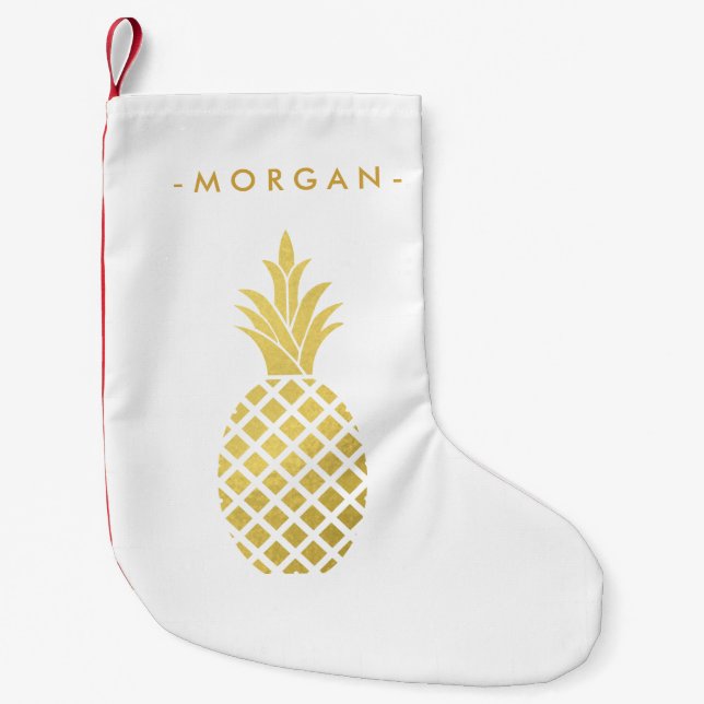 Petite Chaussette De Noël Ananas élégant d'or pour Noël (Devant)