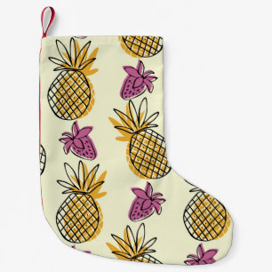 Petite Chaussette De Noël Ananas, fraise design textile vintage.