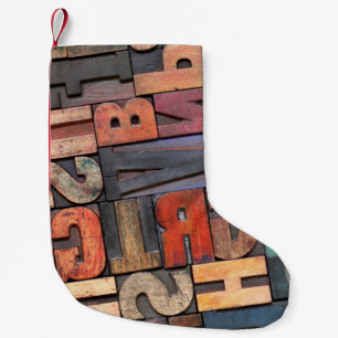 Petite Chaussette De Noël ancienne lettrerpresse blocs ing avec encre couleu
