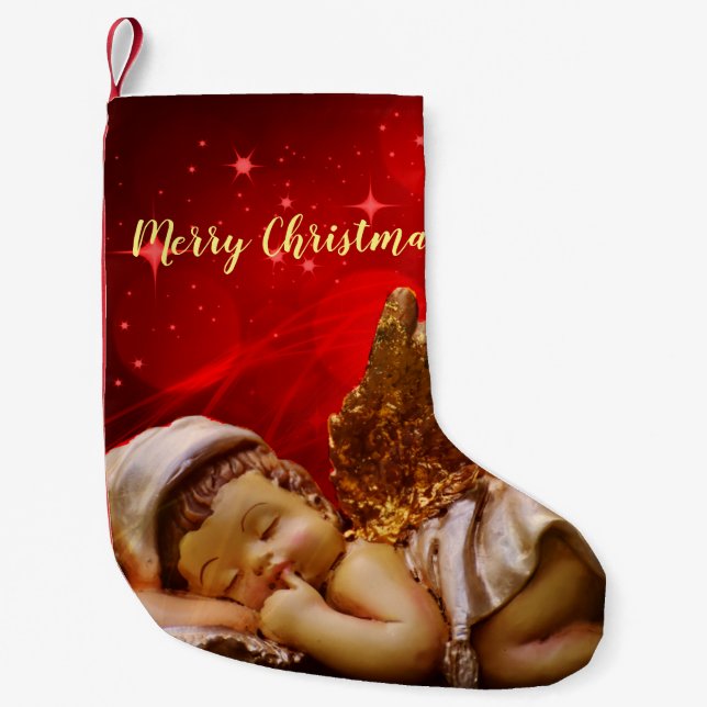Petite Chaussette De Noël Ange couchant Bébé Jésus Noël (Devant)