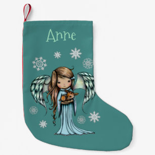 Petite Chaussette De Noël Ange tenant un faon illustration artistique