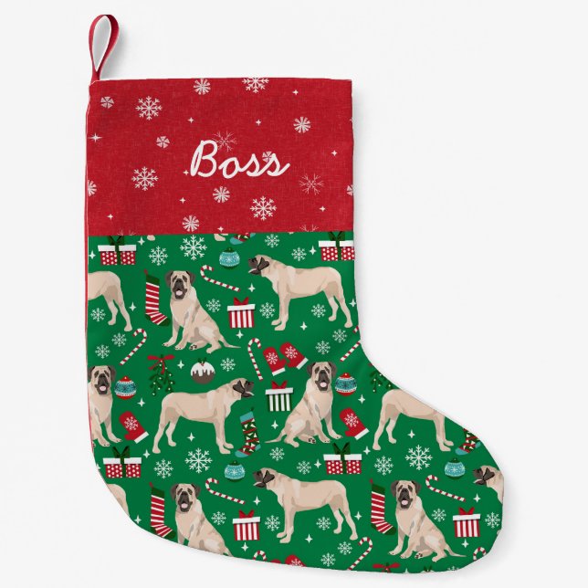 Petite Chaussette De Noël Anglais Mastiff Dog Christmas nom personnalisé (Devant)