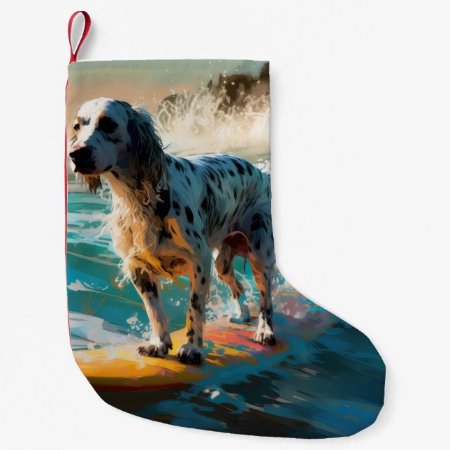 Petite Chaussette De Noël Anglais Setter Beach Surfing Painting (Devant)