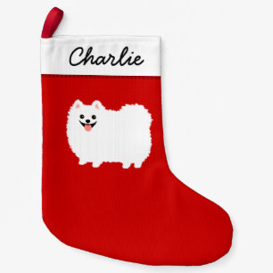 Petite Chaussette De Noël Angliche pelucheuse de Pomeranian de chien blanc