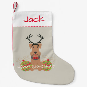 Petite Chaussette De Noël Animal familier de Joyeux Noël de renne d'Airedal