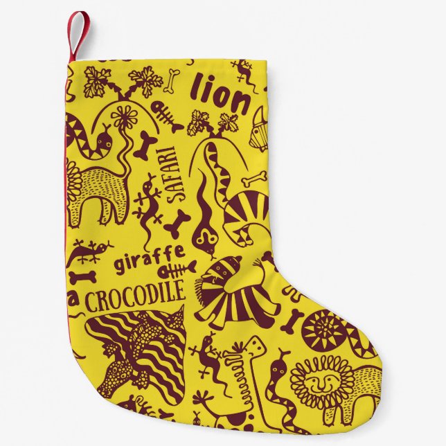 Petite Chaussette De Noël Animaux africains : Motif culturel sans peau. (Devant)