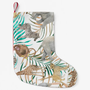 Petite Chaussette De Noël Animaux exotiques : Motif d'été aquarelle.
