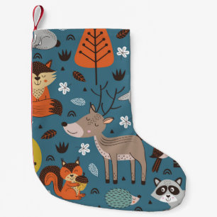 Petite Chaussette De Noël Animaux forestiers, bleu, style scandinave