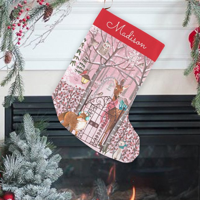 Petite Chaussette De Noël Animaux mignons de la forêt, vacances de Noël (Cute Woodland Animals Holiday Christmas Small Christmas Stocking)