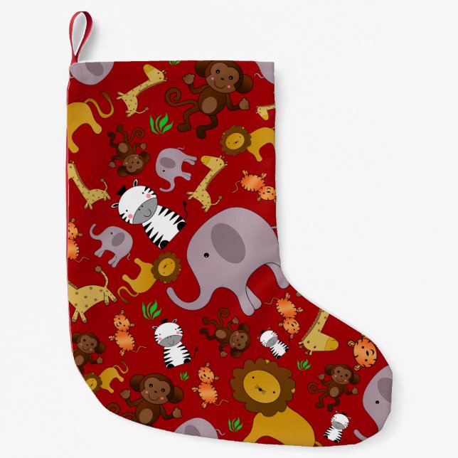 Petite Chaussette De Noël Animaux rouges de safari de jungle (Devant)