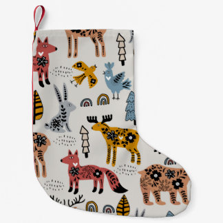 Petite Chaussette De Noël Animaux scandinaves, floral, motif mignon.