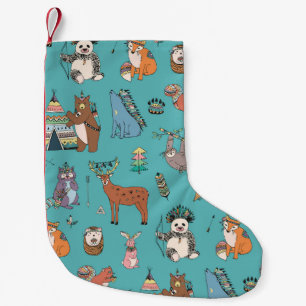 Petite Chaussette De Noël Animaux tribaux : motif forestier.