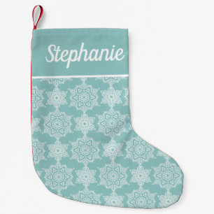 Petite Chaussette De Noël Aqua White Snowflake Holiday Personnalisé