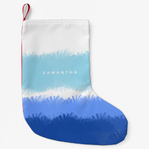Petite Chaussette De Noël Aquarelle Abstraite moderne tons bleus