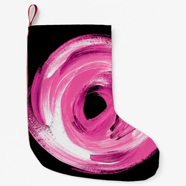 Petite Chaussette De Noël Aquarelle abstraite rose (Devant)
